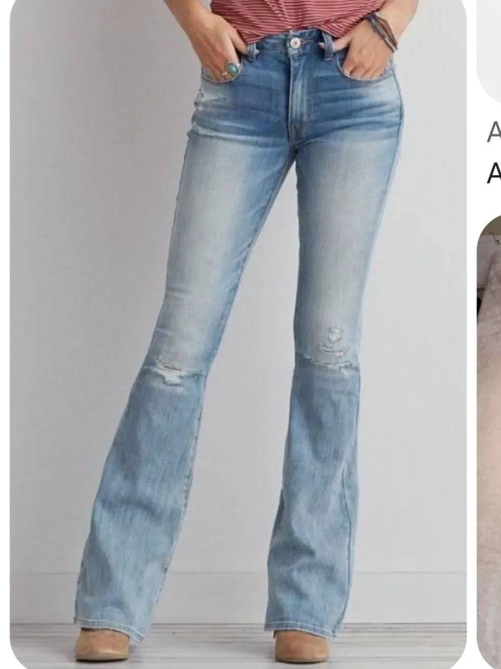 American Eagle Super Stretch Hi-Rise Boho Artist Flare Jean Distress Women 14x29